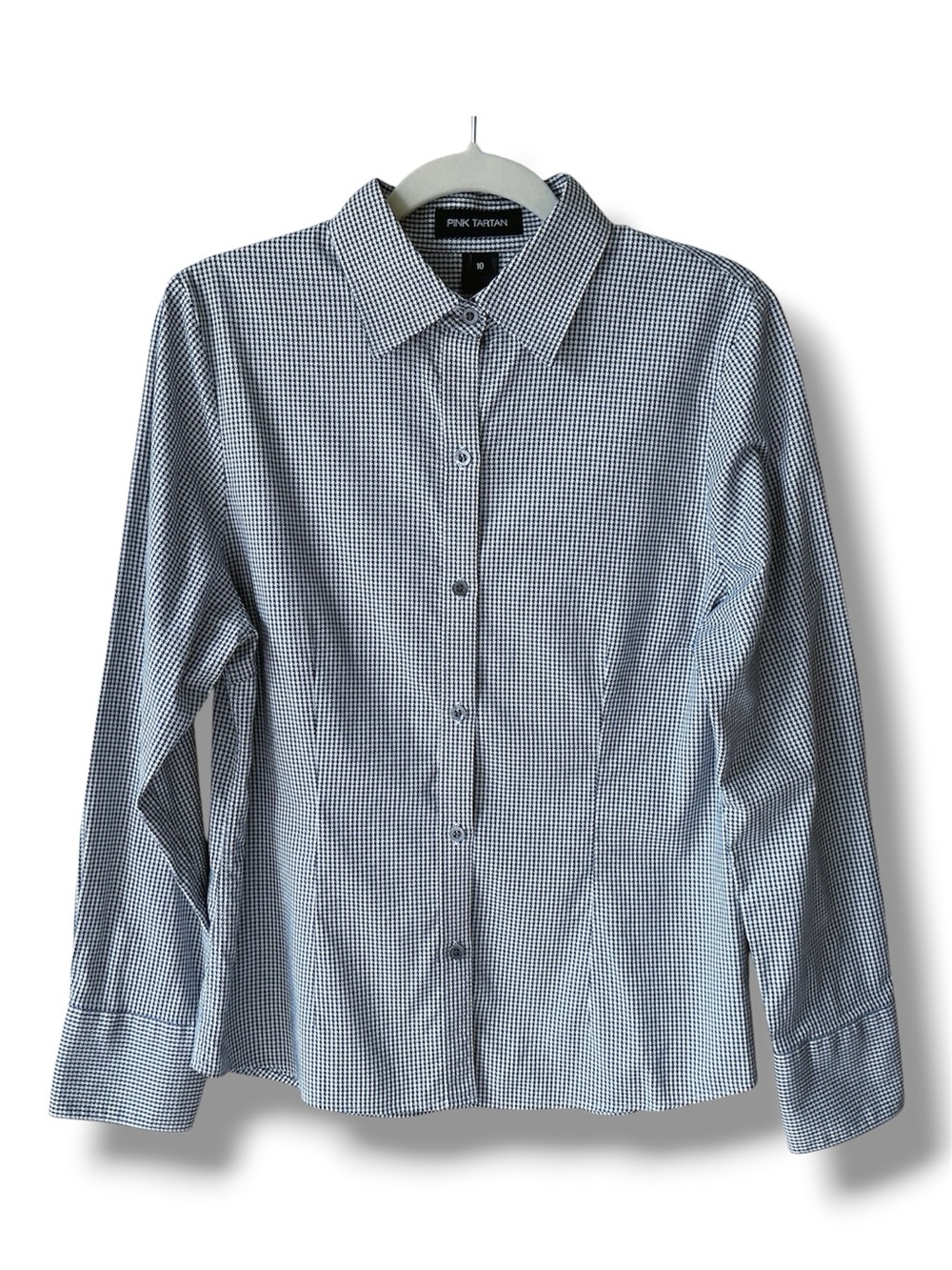 Pink Tartan Houndstooth Check Tailored Button Down Shirt Size 10